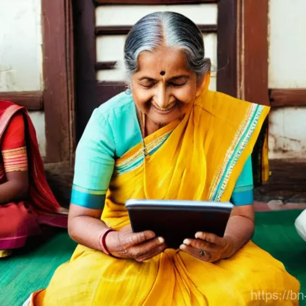 구전지식 기록법을 위한 커뮤니티 구축 - **Prompt:** A heartwarming scene inside a traditional Bengali home. An elderly Bengali grandmother (...