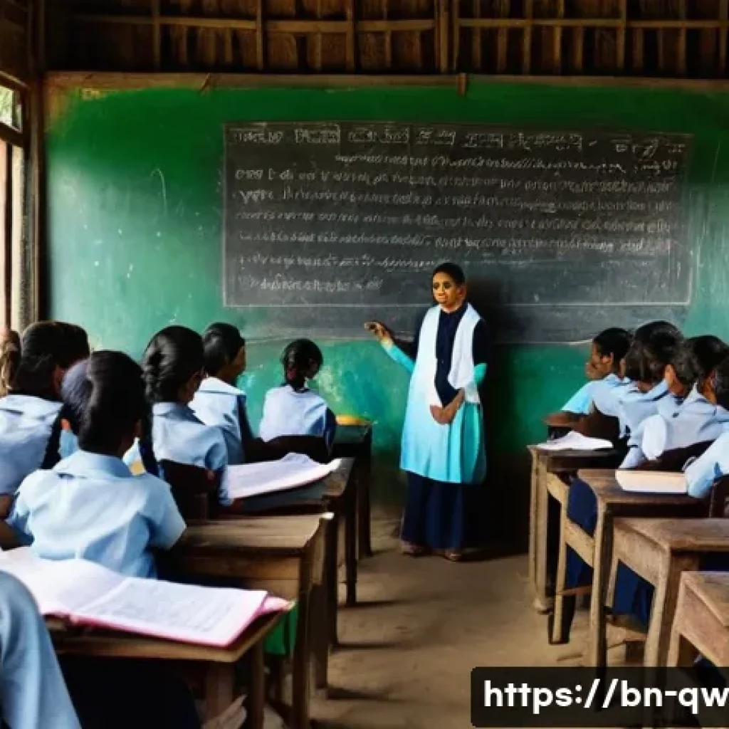 구전지식 기록법의 교육적 가치 - A vibrant classroom scene in a rural Bengali village where a diverse group of Bengali students, wear...