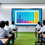 Home 20 구전지식 기록법의 정보 시각화 기법 - A modern classroom scene with Bengali students attentively watching an interactive 3D infographic pr...