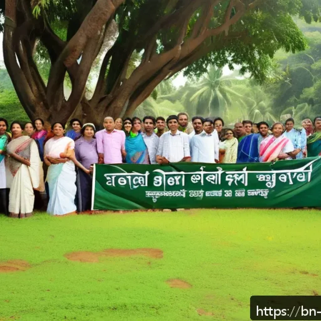구전지식 기록법과 커뮤니티의 관계 - A vibrant rural Bengali village scene showing community leaders and educated youth organizing an awa...
